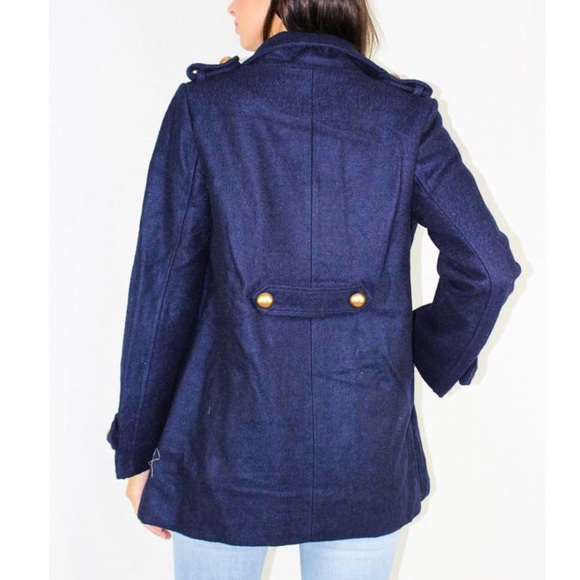 Navy Double Breast Pea Coat - Picture 3 of 4